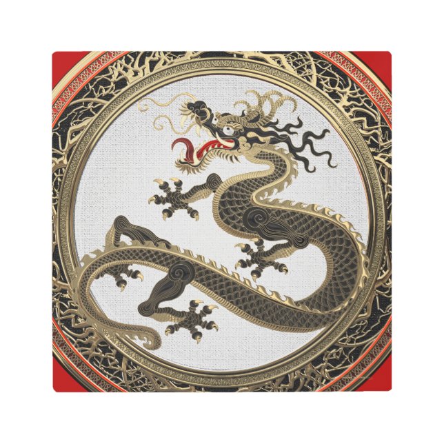 [901]ブラック&金ゴールド聖なる東龍 メタルプリント (正面)