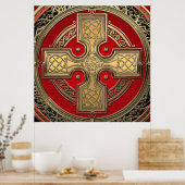 [901]古代ケルトの神聖な金ゴールドノットクロス ポスター (キッチン)