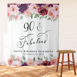 90 おしゃれな花の水彩画の誕生日パーティー タペストリー