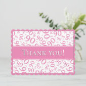 90"は感謝していしています!" ピンクおよび白い数パターン サンキューカード (スタンド正面)