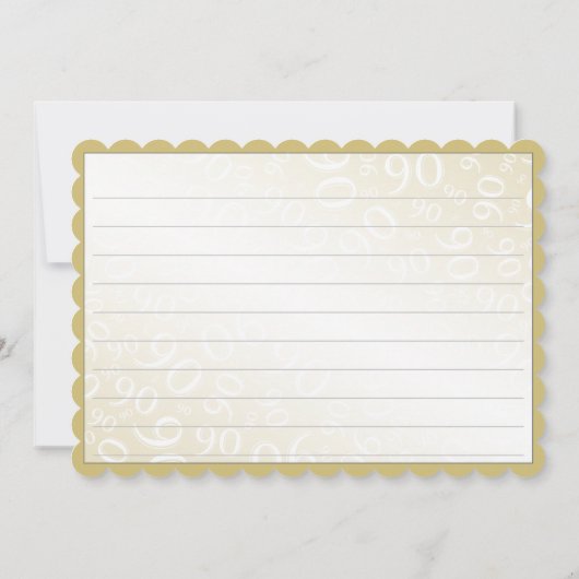 90"は感謝していしています!" 金ゴールドおよび白い数パターン サンキューカード (裏面)