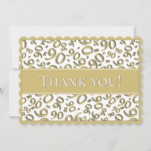 90"は感謝していしています!" 金ゴールドおよび白い数パターン サンキューカード (正面)