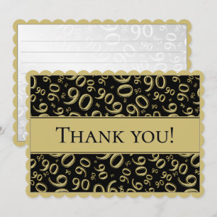 90"は感謝していしています!" 金ゴールドおよび黒い数パターン サンキューカード