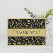 90"は感謝していしています!" 金ゴールドおよび黒い数パターン サンキューカード (スタンド正面)