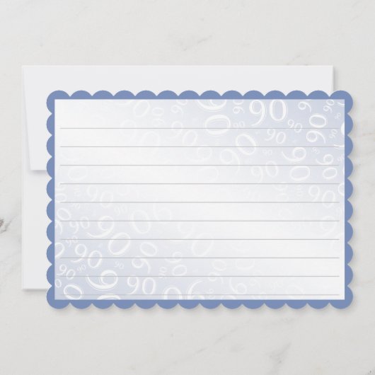 90"は感謝していしています!" 青および白い数パターン サンキューカード (裏面)