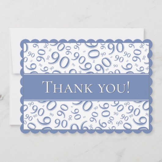 90"は感謝していしています!" 青および白い数パターン サンキューカード (正面)
