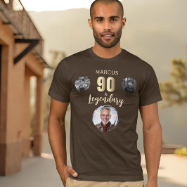 90 & 伝説の3枚の写真 ゴールド 90歳の誕生日  Tシャツ