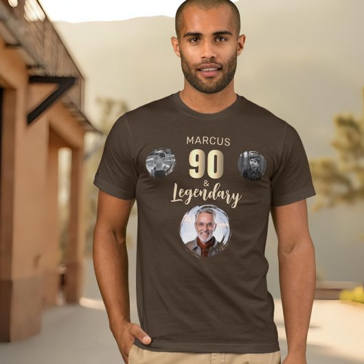 90 & 伝説の3枚の写真 ゴールド 90歳の誕生日  Tシャツ