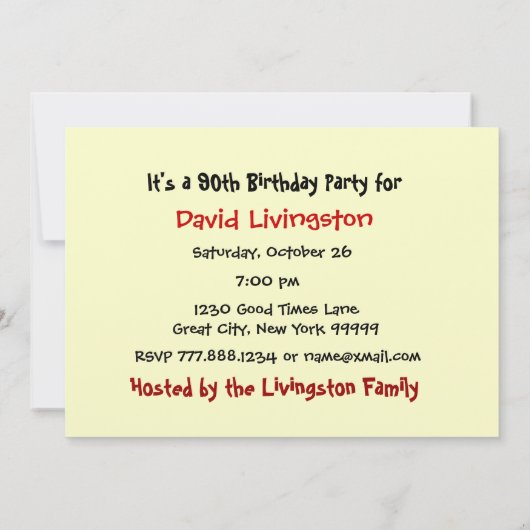 90~99歳の誕生日パーティーの招待状赤いキャンドル 招待状 (裏面)