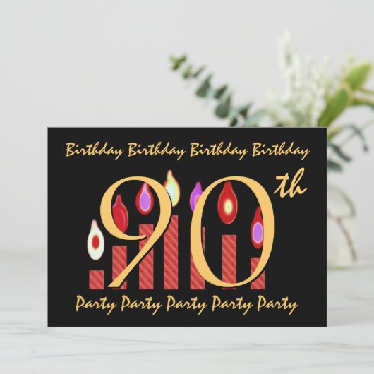 90~99歳の誕生日パーティーの招待状赤いキャンドル 招待状 (スタンド正面)