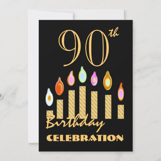 90~99歳の誕生日パーティーの招待金ゴールドキャンドル 招待状 (正面)