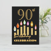 90~99歳の誕生日パーティーの招待金ゴールドキャンドル 招待状 (スタンド正面)