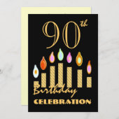 90~99歳の誕生日パーティーの招待金ゴールドキャンドル 招待状 (正面/裏面)