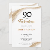 90 and Fabulous Gold 90th Birthday Invitation 招待状 (正面/裏面)