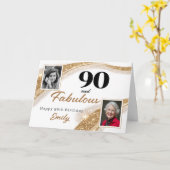 90 and Fabulous Gold Glitter Photo 90th Birthday カード (黄色い花)