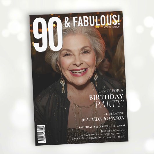 90 and Fabulous Magazine Cover 90誕生日 招待状