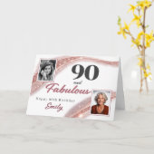 90 and Fabulous Rose Gold Photo 90th Birthday カード (黄色い花)