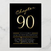 90 Black 90th Birthday Party金ゴールド 箔招待状 (正面)