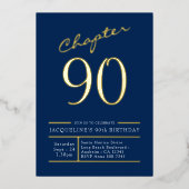 90 Blue 90th誕生日パーティー金ゴールド 箔招待状 (正面)