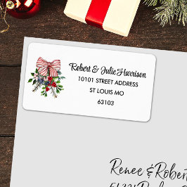 90 Bow Evergreen Foliage Berries Return Address ラベル
