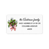 90 Bow, Holly & Red Berries Return Address Label ラベル (正面)