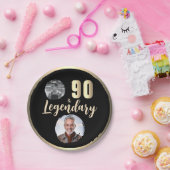 90 & Legendary 2 Photos 90th Birthday Gold ペーパープレート (パーティー)