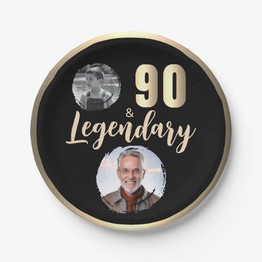 90 & Legendary 2 Photos 90th Birthday Gold ペーパープレート (正面)