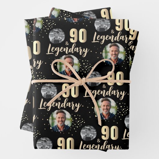 90 & Legendary 2 Photos 90th Birthday Gold ラッピングペーパーシート (インサイチュ)