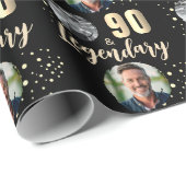 90 & Legendary 2 Photos 90th Birthday Gold ラッピングペーパー (ロールコーナー)