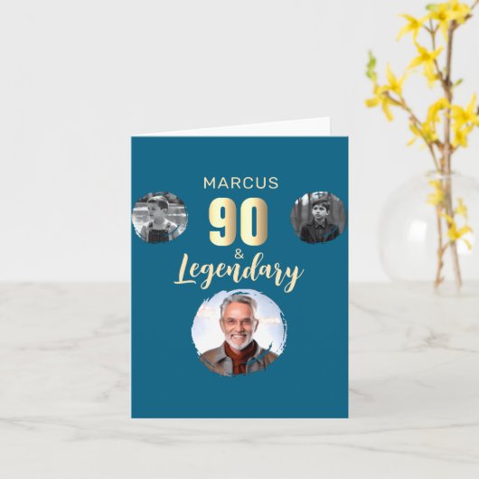90 Legendary 3 Photos Gold 90th Birthday  カード (黄色い花)