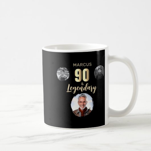 90 Legendary 3 Photos Gold 90th Birthday  コーヒーマグカップ (右)
