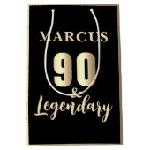 90 & Legendary Gold 90th Birthday ミディアムペーパーバッグ (正面)