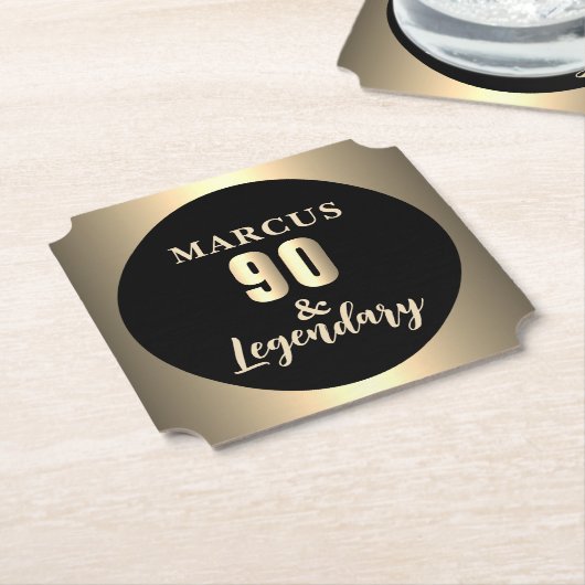 90 & Legendary Gold 90th Birthday Party ペーパーコースター (アングル)