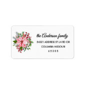 90 Pink Poinsettia Bouquet Return Address Label ラベル (正面)