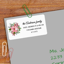90 Pink Poinsettia Bouquet Return Address Label ラベル