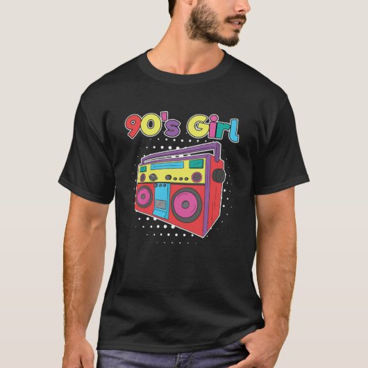 90 s Girl Cassette Tape Player Boombox Radio Tシャツ (正面)