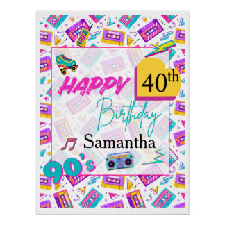 90’s Themed Happy Birthday Party Backdrop Poster  ポスター