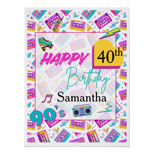 90’s Themed Happy Birthday Party Backdrop Poster  ポスター (正面)