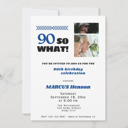 90 So what Funny Milestone 90th Birthday 招待状 (正面)