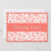 90 "Thank you!" Coral/White Number Pattern サンキューカード (正面)