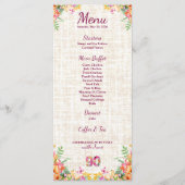90 Years Flowers Floral 90th Birthday Linen Menu メニュー (正面)