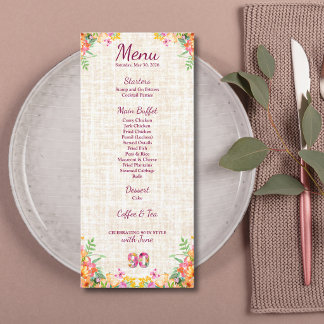 90 Years Flowers Floral 90th Birthday Linen Menu メニュー