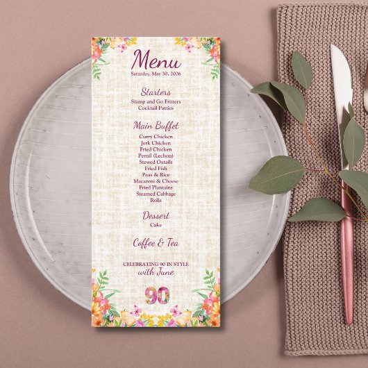 90 Years Flowers Floral 90th Birthday Linen Menu メニュー