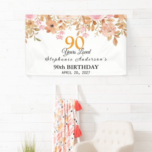 90 Years Loved Peach Floral 90th 横断幕 (インサイチュ)
