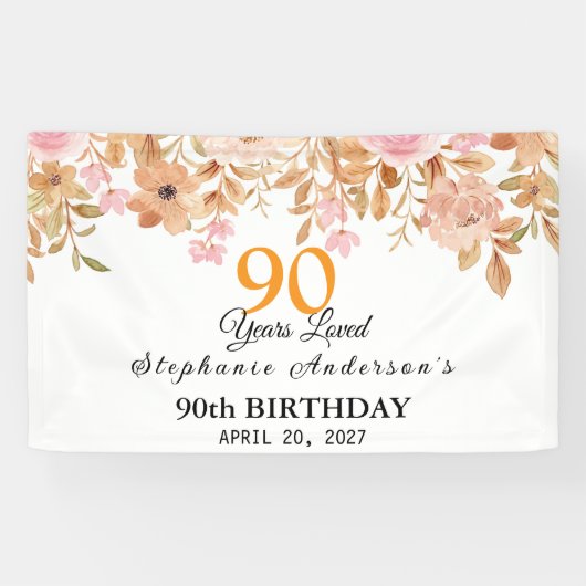 90 Years Loved Peach Floral 90th 横断幕 (横)