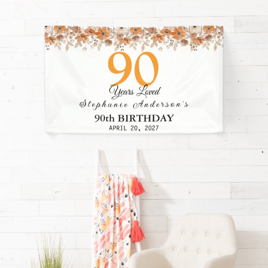 90 Years Loved Peach Floral 90th 横断幕 (インサイチュ)