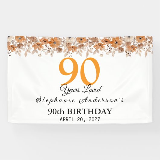 90 Years Loved Peach Floral 90th 横断幕 (横)