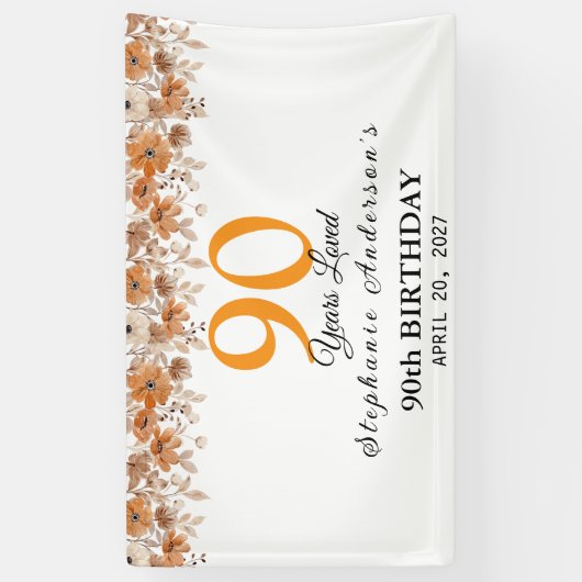 90 Years Loved Peach Floral 90th 横断幕 (縦)