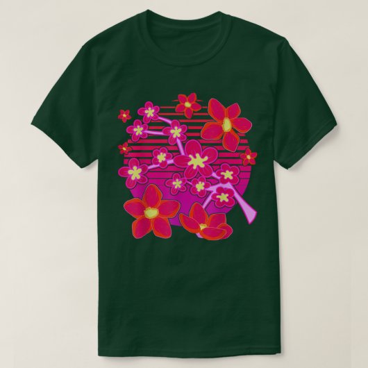 90sアートジャパンピンク花桜VAPORWAVEさくらんぼ Tシャツ (デザイン正面)