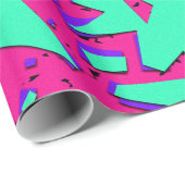 90sティール(緑がかった色)およびピンクの抽象的で幾何学的なパターン ラッピングペーパー (ロールコーナー)